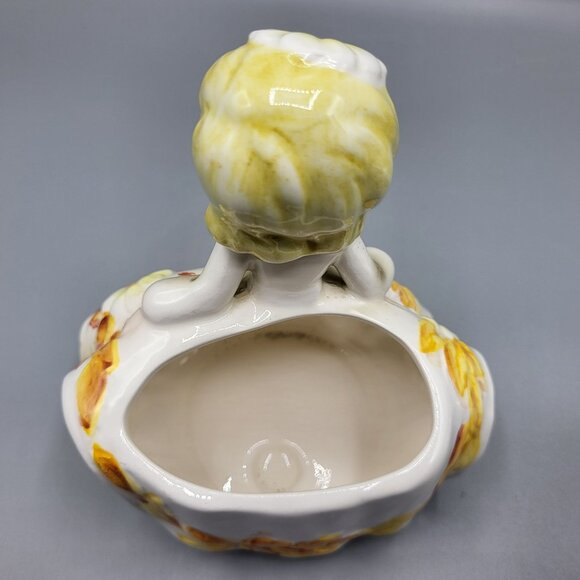 Vintage Relpo 6081 Girl Head Vase Planter Yellow Daisy Flowers Made In Japan - Picture 14 of 16